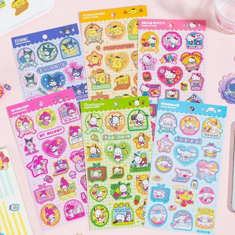 

Sanrio Badge Hello Kitty Sticker Laser Goo Chuck Sticker Hand Account Diary Karaoke Cute Cartoon Anime Children's Gift