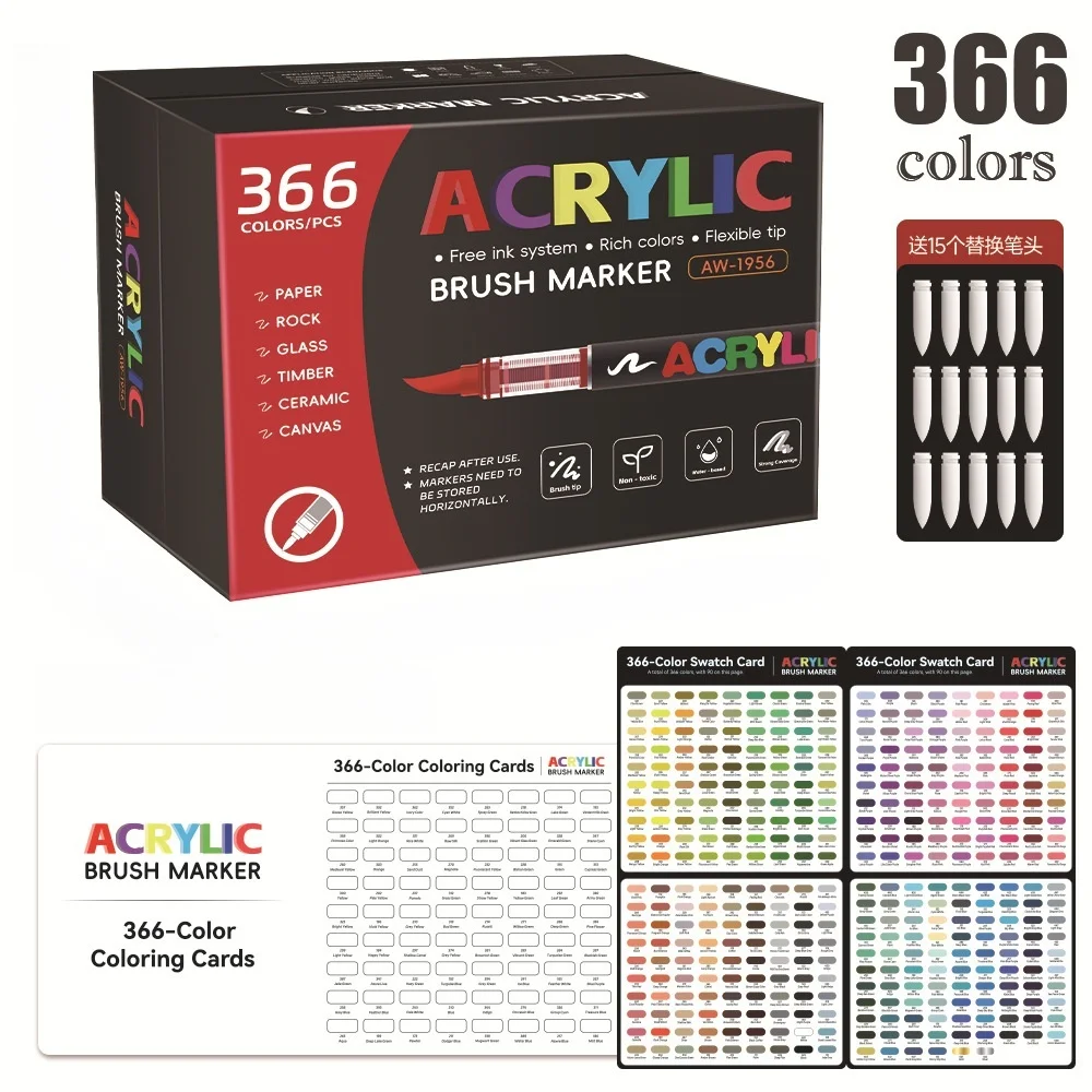 12-366 kleuren acrylverf pen marker penseelpunt verf automatisch inktcontrolesysteem marker voor rotsschildering hout kerstcadeau