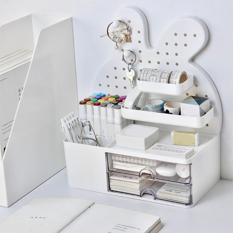 Desk Organizer Drawers Desktop Storage Organizers Pen Holder Makeup Organizers Hole Board Storage Box for Students