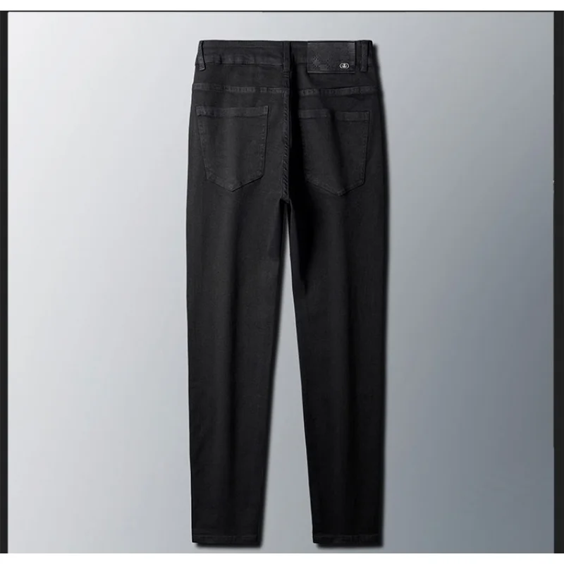 Jean simple classique noir pur pour hommes, pantalon élastique doux, coupe couvertes, petit pantalon droit, à la mode, tout match, bureau, affaires, décontracté