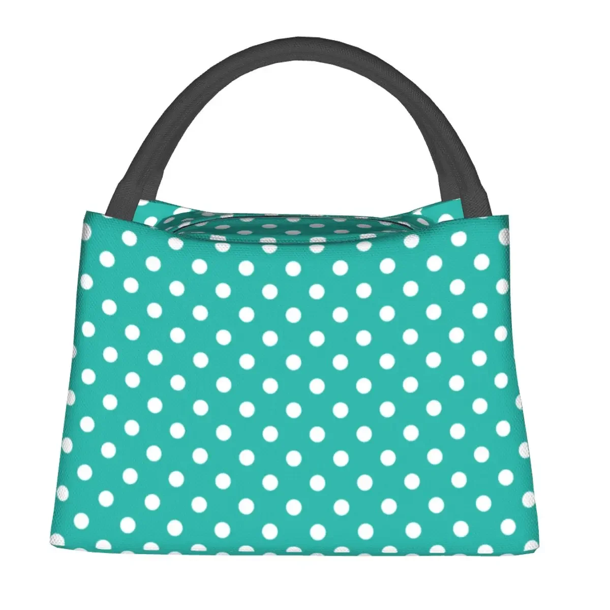 White Polka Dot Lunch Bag Cute Spots Print Portable Lunch Box Women School Print Cooler Bag Leisure Oxford Thermal Lunch Bags