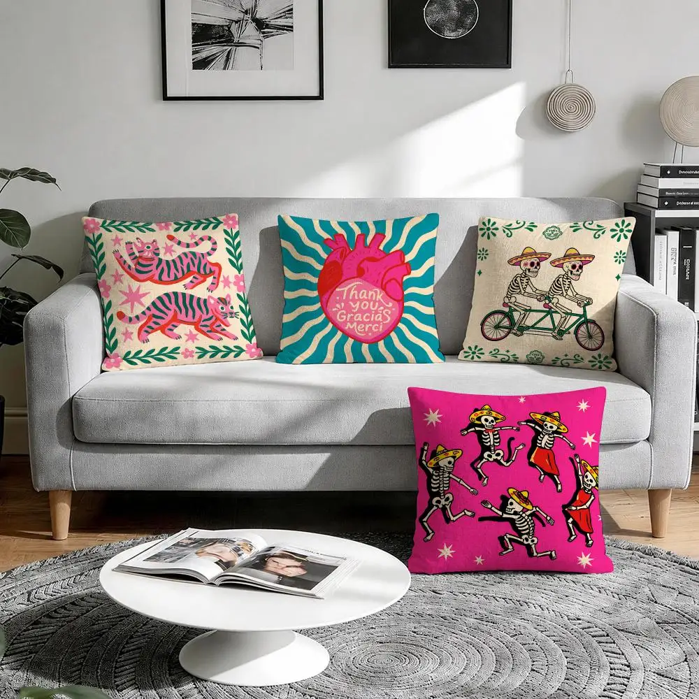 Sacred Heart Jaguar Art Cushion Cover Natural Breathable Durable Linen Printed Decor Pillow Case Sofa Bedroom