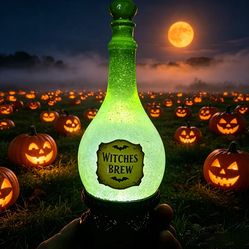 Halloween Witches Brew Potion Bottle Light, Led Lighted Witch Potion Jar Lamp, Halloween Apothecary Decoration Ornament Gift