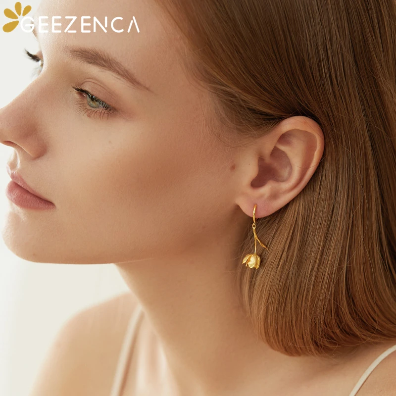 Orecchini pendenti con fiore di tulipano in argento Sterling 925 geezvac per le donne orecchino a cerchio di lusso minimalista Chic francese 2023