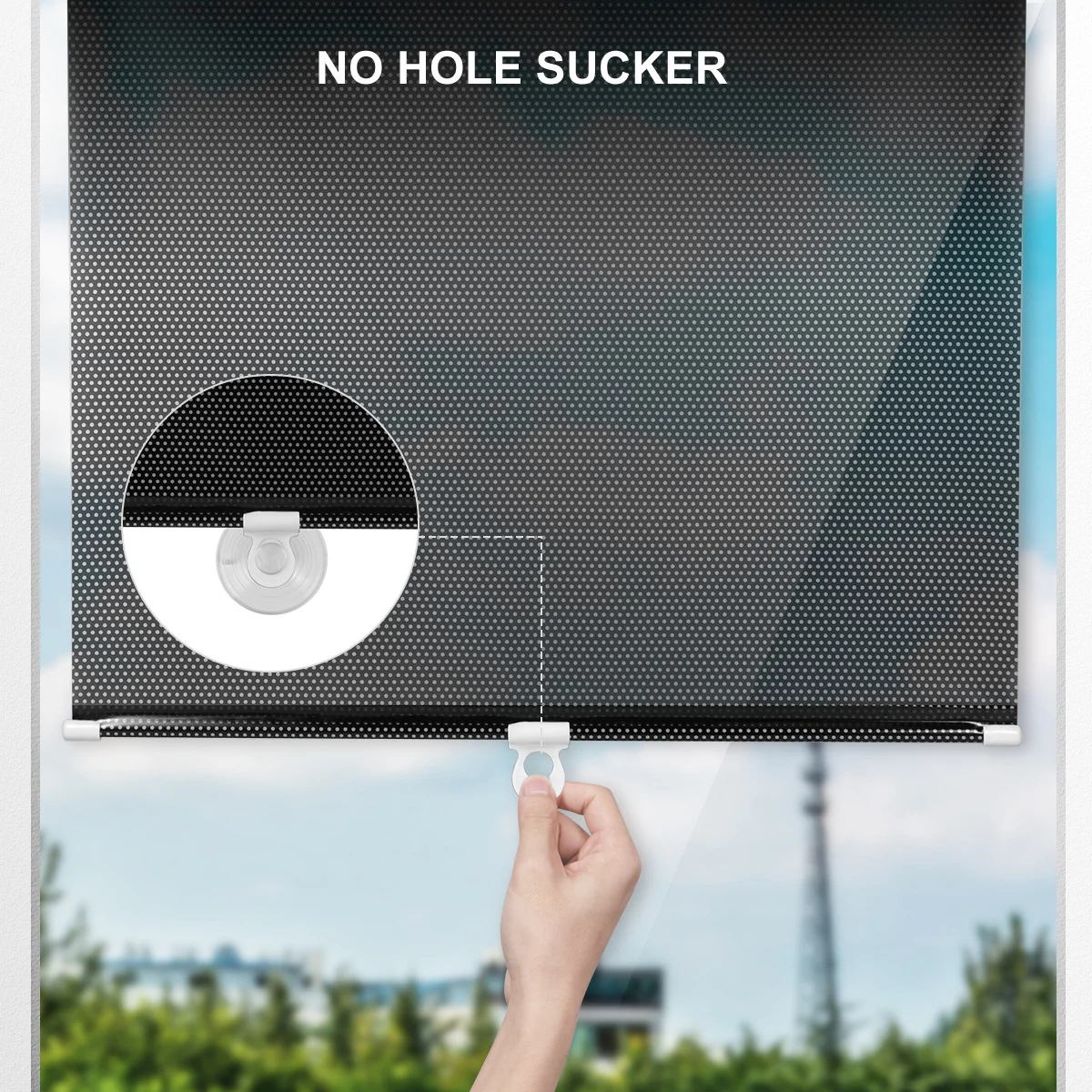 

Free-Perforated Balcony Suction Cup Sunshade Curtain Black Mesh Dot Easy Install Window Door Blinds Portable Sun Protection