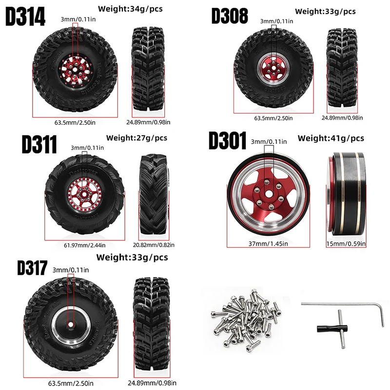 

1/18 TRX4M SCX24 FMS Ascent-18 Колесные диски и шины 1,0 дюйма — Кожухи для шин Rock Crawler