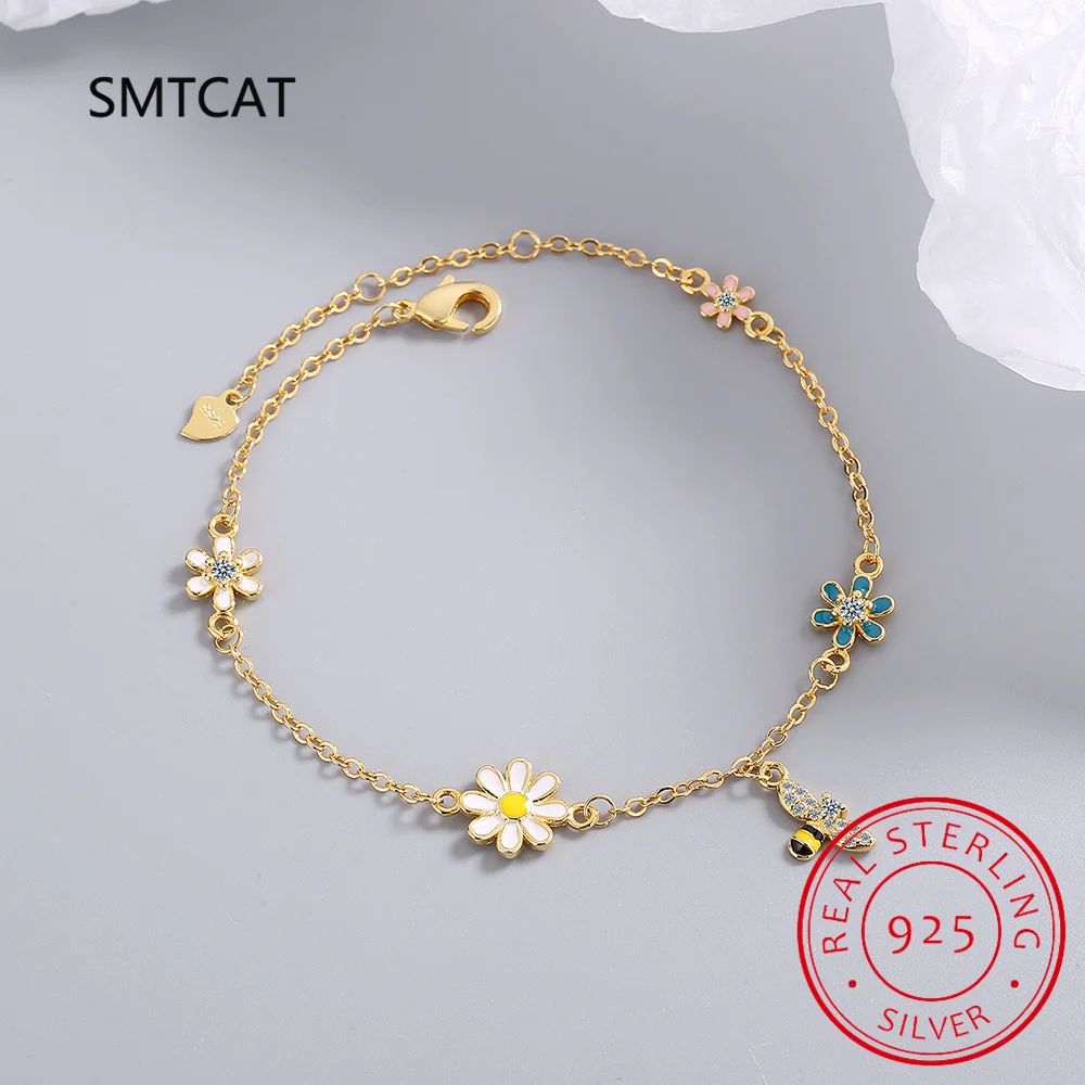 

Стерлингового Серебра 925, кисточка, циркон, Дейзи, пчела, браслет-подвеска, браслет для женщин и девочек, вечерние, свадебные, модные ювелирные аксессуары