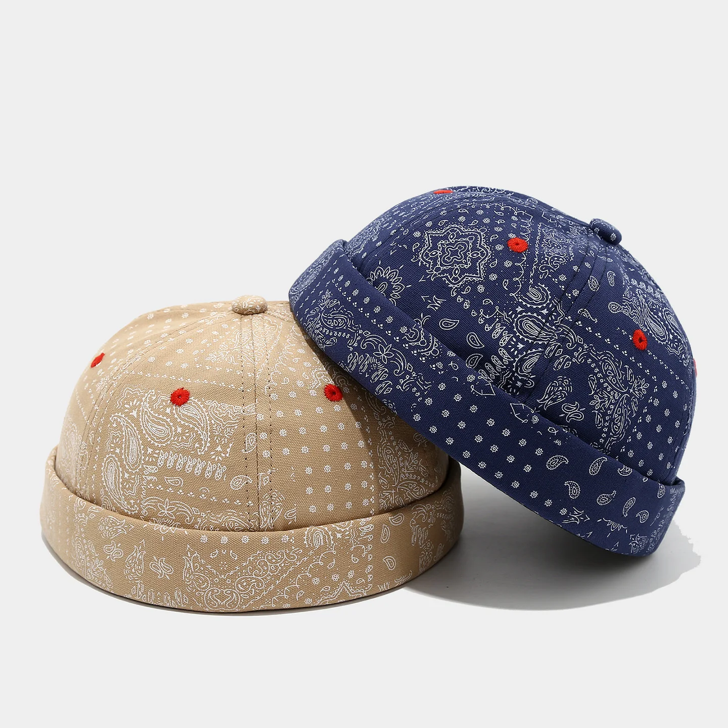 New Cashew Flower Brimless Landlord Hat Men Women Fashion Vintage Melon Skin Cap Outdoor Hip Hop Personality Street Docker Hat