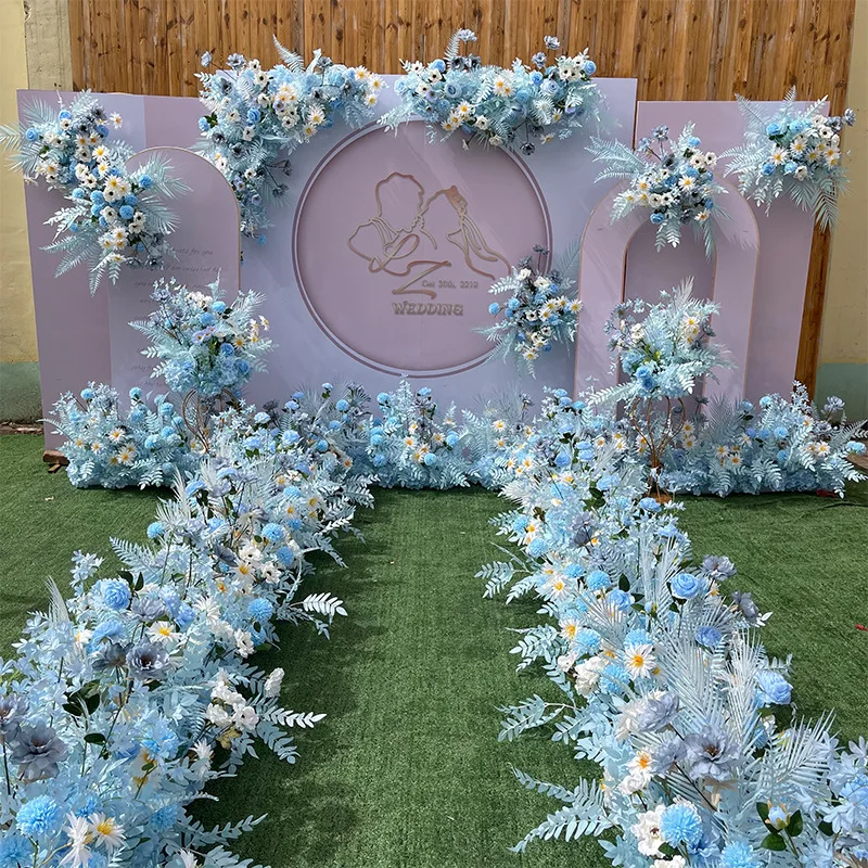 

Blue Wedding Floral Arrangement Simulated Flower Arrangement Row Road Lead Point Background Fake Welcome Area Decorative