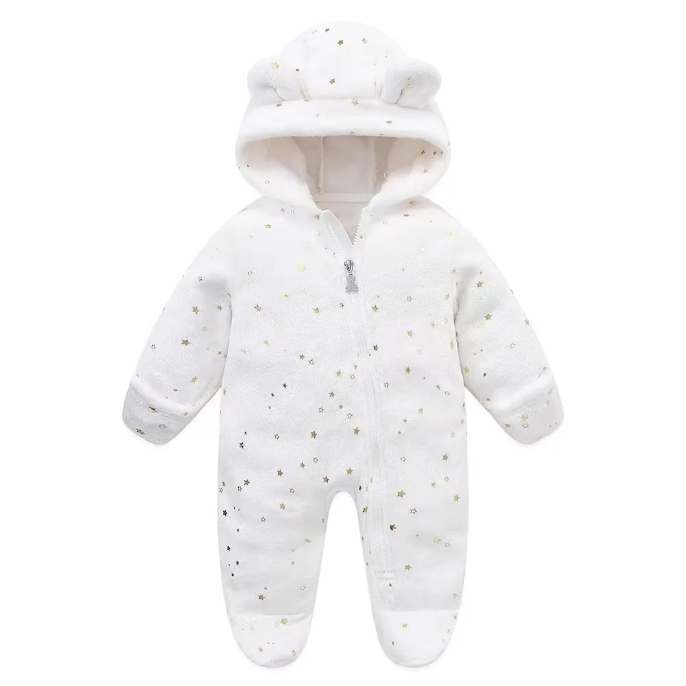 AYNIGIELL Star Print Autumn/winter Hooded Jumpsuit 0-12 Months Baby Boys Girls Rompers Toddler Kids Playsuit  Baby Clothes