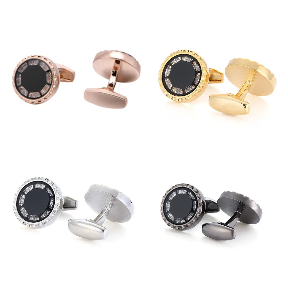 

New Round Rhinestone French Cufflinks Shirts Buttons Men's Business Jewelry Zircon Cuff Links Men Wedding Accessories Gifts