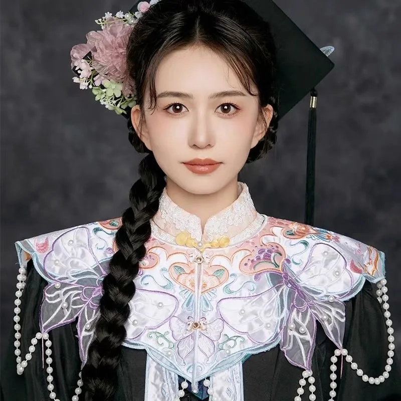 Chinese Style Hanfu Embroidered Cloud Shoulder Shawl Ancient Costume Accessory for Mamianqun Skirt Hanfu Photography