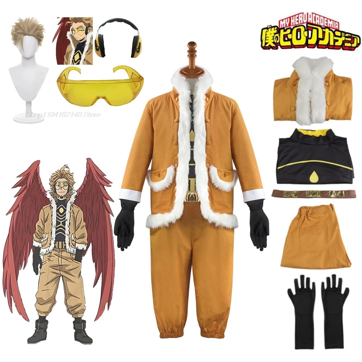 My Hero Academy Hawks Cosplay Costume Halloween Carnival wig goggles Takami Keigo Uniform Suit Wing Hero cosplay headset props