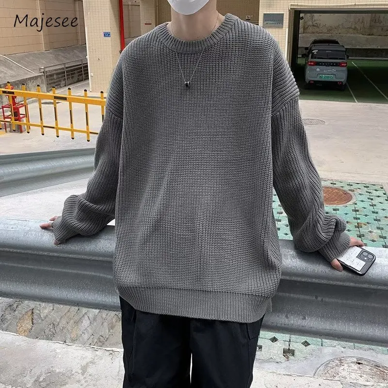 

Knitted Sweaters Men Pure Color Simple Slouchy Basic Prevalent Warm Cozy Loose Korean Style College Youthful Vitality Pullovers