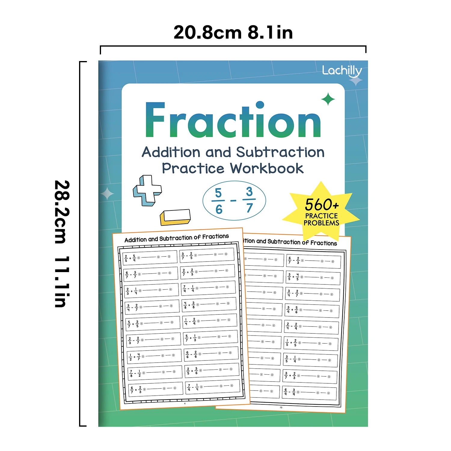 Fraction Addition Subtraction Math Workbook Basic Fraction Operations for Elementary Students Classroom Learning Exercises Book