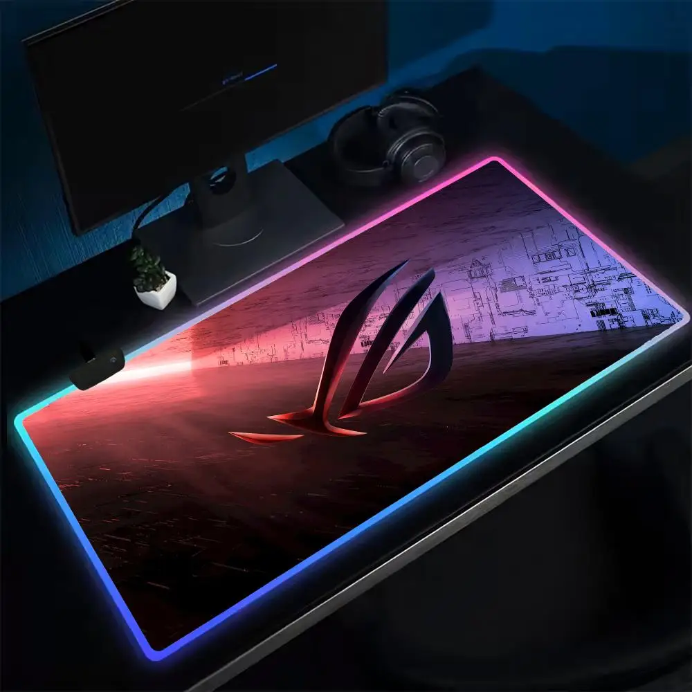 

13- Крутой и крутой коврик для мыши A-Asus R-ROGes, игровой коврик для мыши в стиле аниме, светодиодные настольные коврики с подсветкой, резиновые настольные коврики XXL RGB