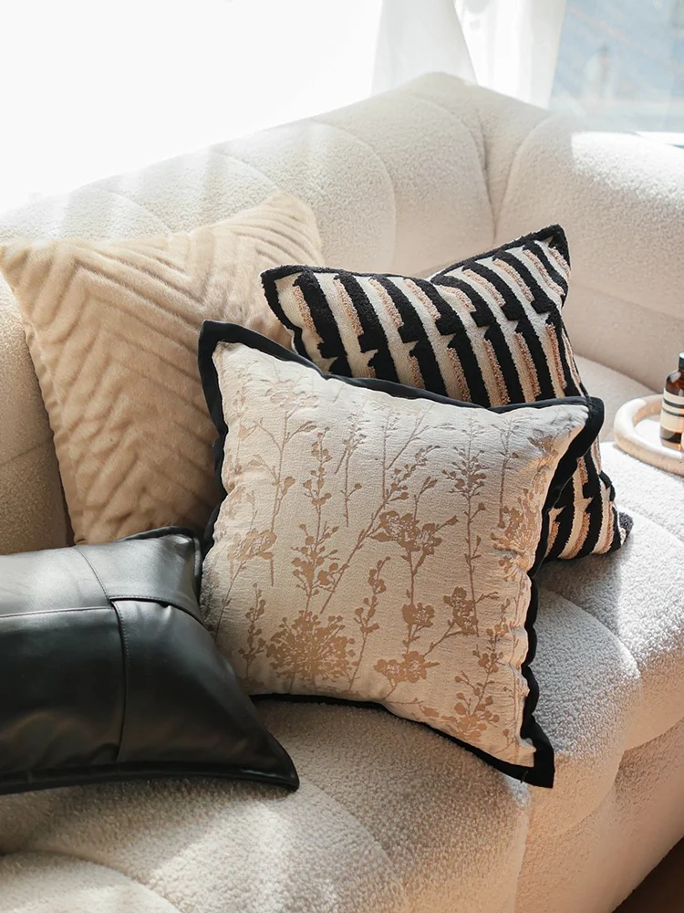 Modern Minimalist Style Plush Leather Pillowcase Sofa Living Room Square Pillow Black Leather Lumbar Pillow Home Decor