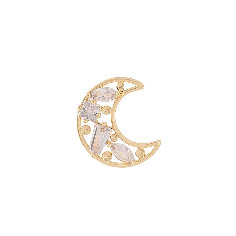 Factory Wholesale Gold Color Brass Moon Stud Earrings With S925 SLIVER PIN Earring Jewelry Making Supplies Diy Accessories Parts