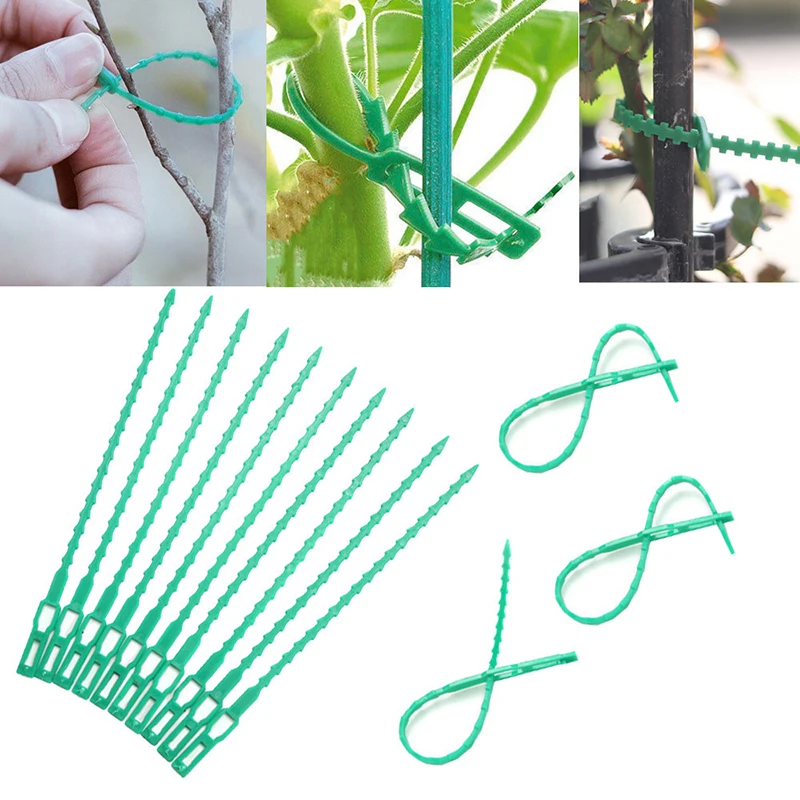 50 Stuks Verstelbare Plastic Plant Kabel Bindt Herbruikbare Tuin Boom Klimmen Ondersteuning Plant Wijnstok Tomaat Clip Plant Riemen Gereedschap