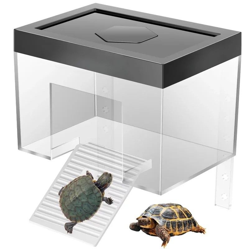 

Turtle cage with sun deck and non-slip ramp for reptile aquarium accessories