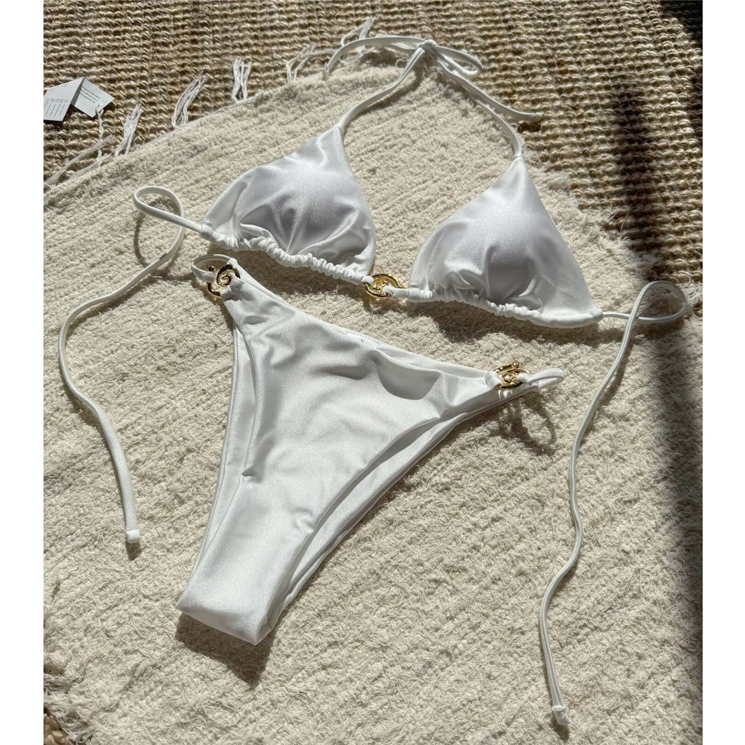 Neuer, verführerischer Bikini mit Metallringen und Neckholder-Ausschnitt, zweiteiliges Damen-Bikini-Set, Damen-Badebekleidung, gepolsterter Badeanzug, Badebekleidung, Modell V6430L. – Detail 25