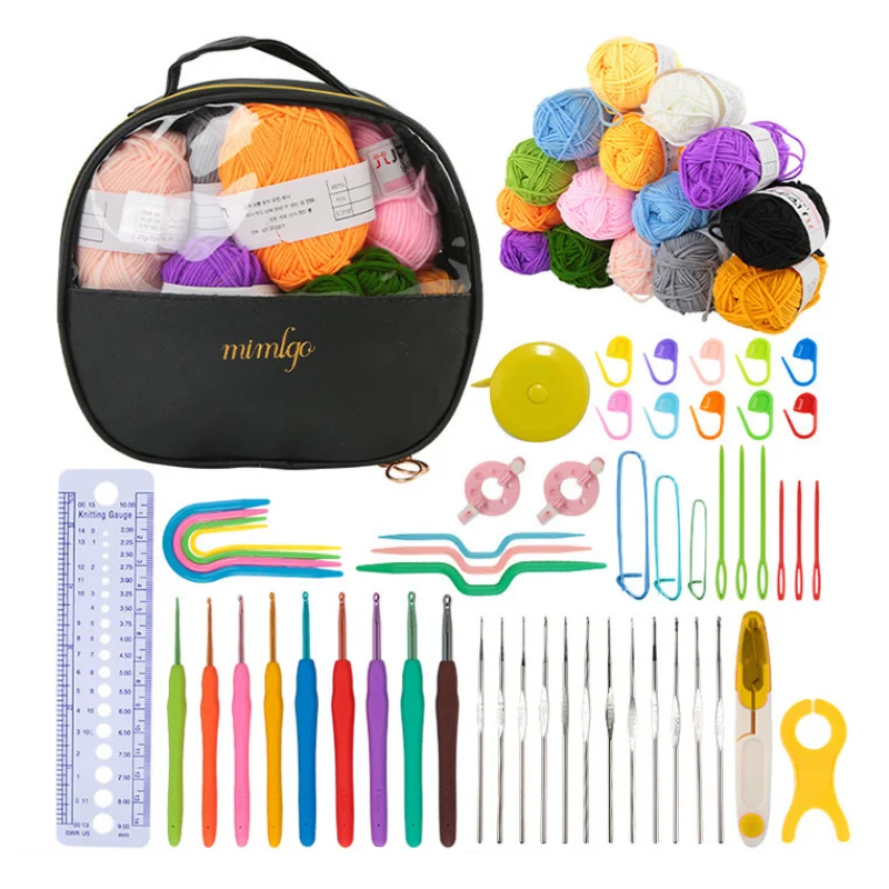 

1 комплект, портативный набор для вязания крючком, набор крючков для начинающих «сделай сам», с сумкой для хранения, набор материалов и инструменты для хранения