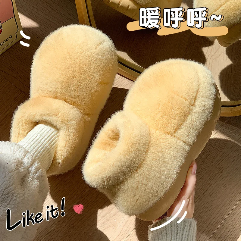 New women's pink boot slippers puffy home shoes woman adorable fuzzy winter footwear warm snug outdoor bootie solid slipper lady