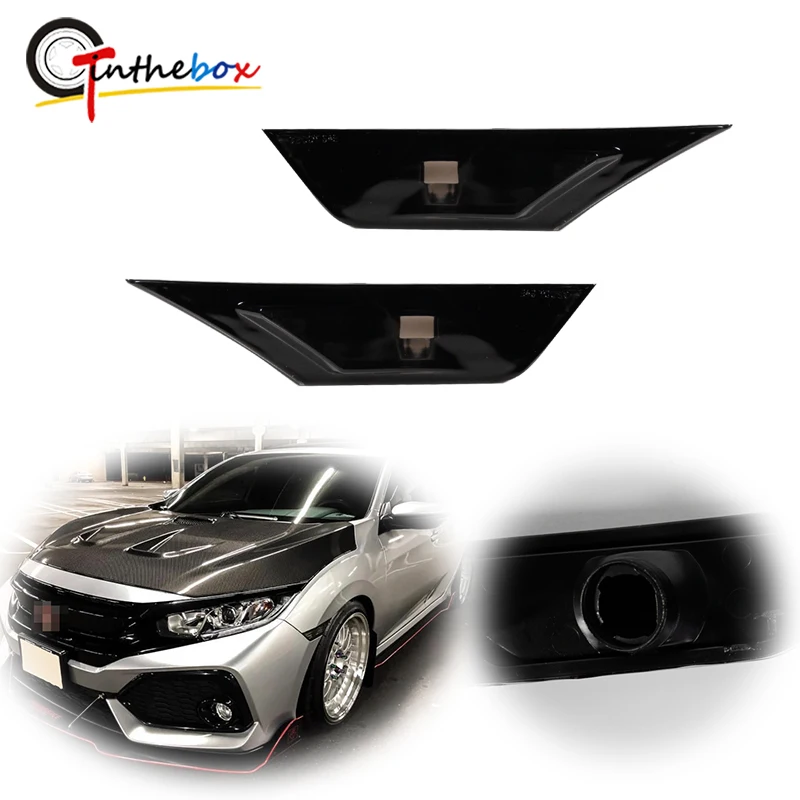 2pcs Car Front Bumper Side Marker Light Fender Flare Light Cover Housings For Honda Civic 2016-up 10th Gen, No Bulb / Socket