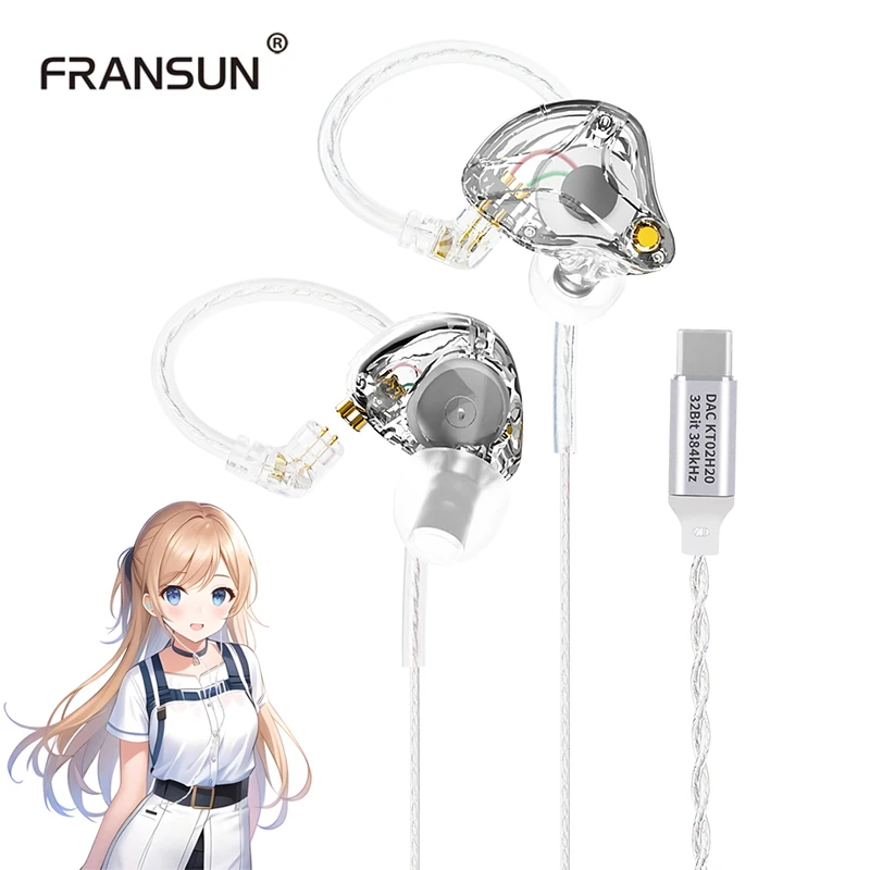 Наушники Fransun FR50 1DD, Hi-Fi, глубокий бас, спортивный мониторинг, шумоподавление, 2-контактный съемный кабель.