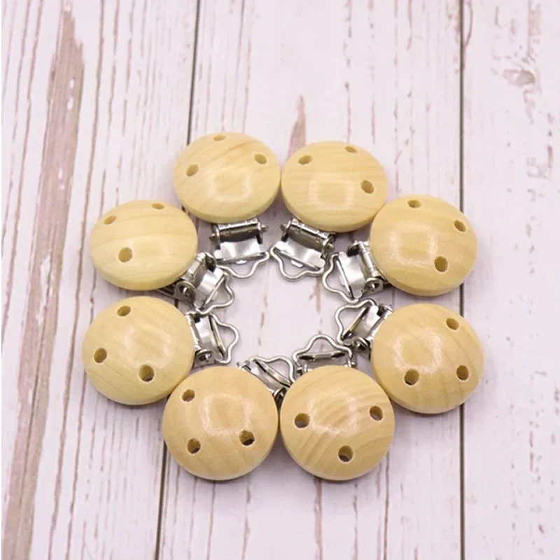 10pcs Metal Wooden Baby Pacifier Clips Solid Color Holders Cute Infant Soother Clasps Accessories