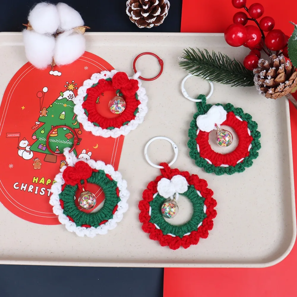 Creativite Sweet Handcrafted Christmas Pendant Key Ring Exquisite Wool Weaving Wreath Keychains for Women Party Jewelry Gift