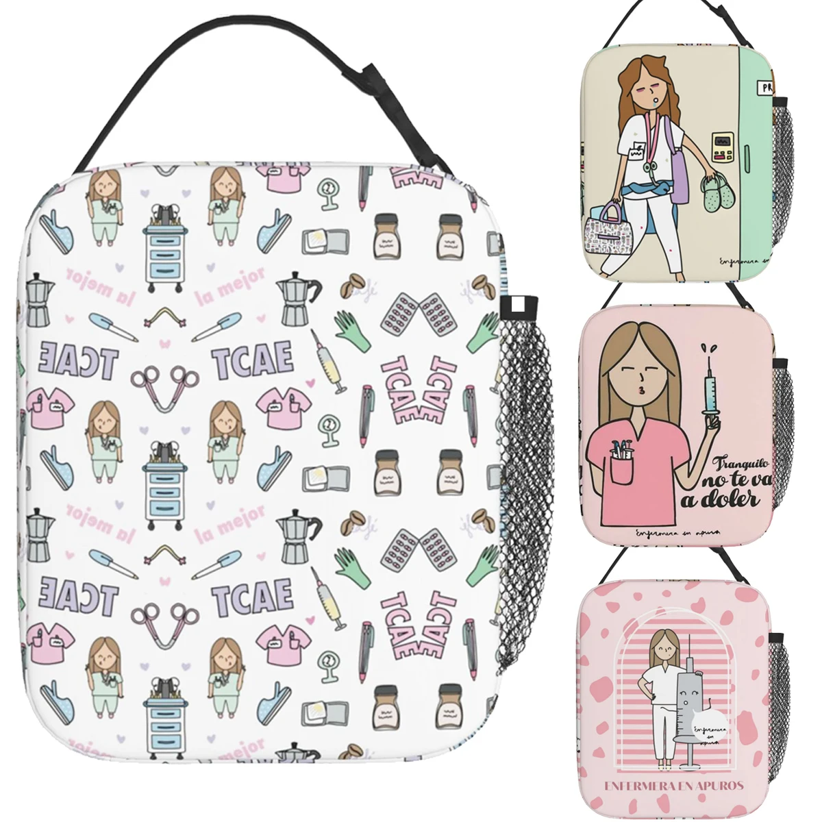 Cartoon Ladies Nurse Doctor Lunch Boxes Cute Enfermera En Apuros Lunch Bags for Nurse Insulated Food Container