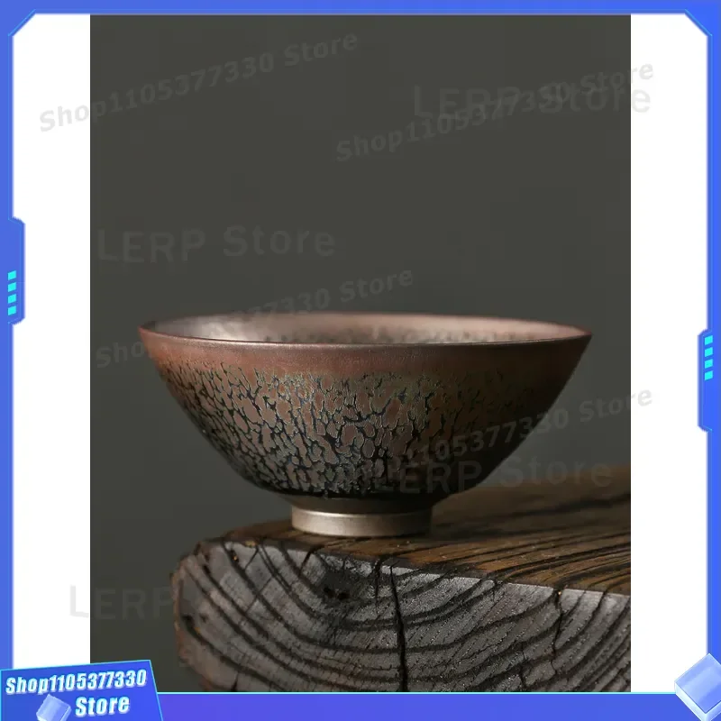 Tianmu Glaze Jianzhan Kung Fu Tea Cup Handmade Coarse Pottery Master Cup Single Ceramic Bowl Hat Shape Traditional Chinese