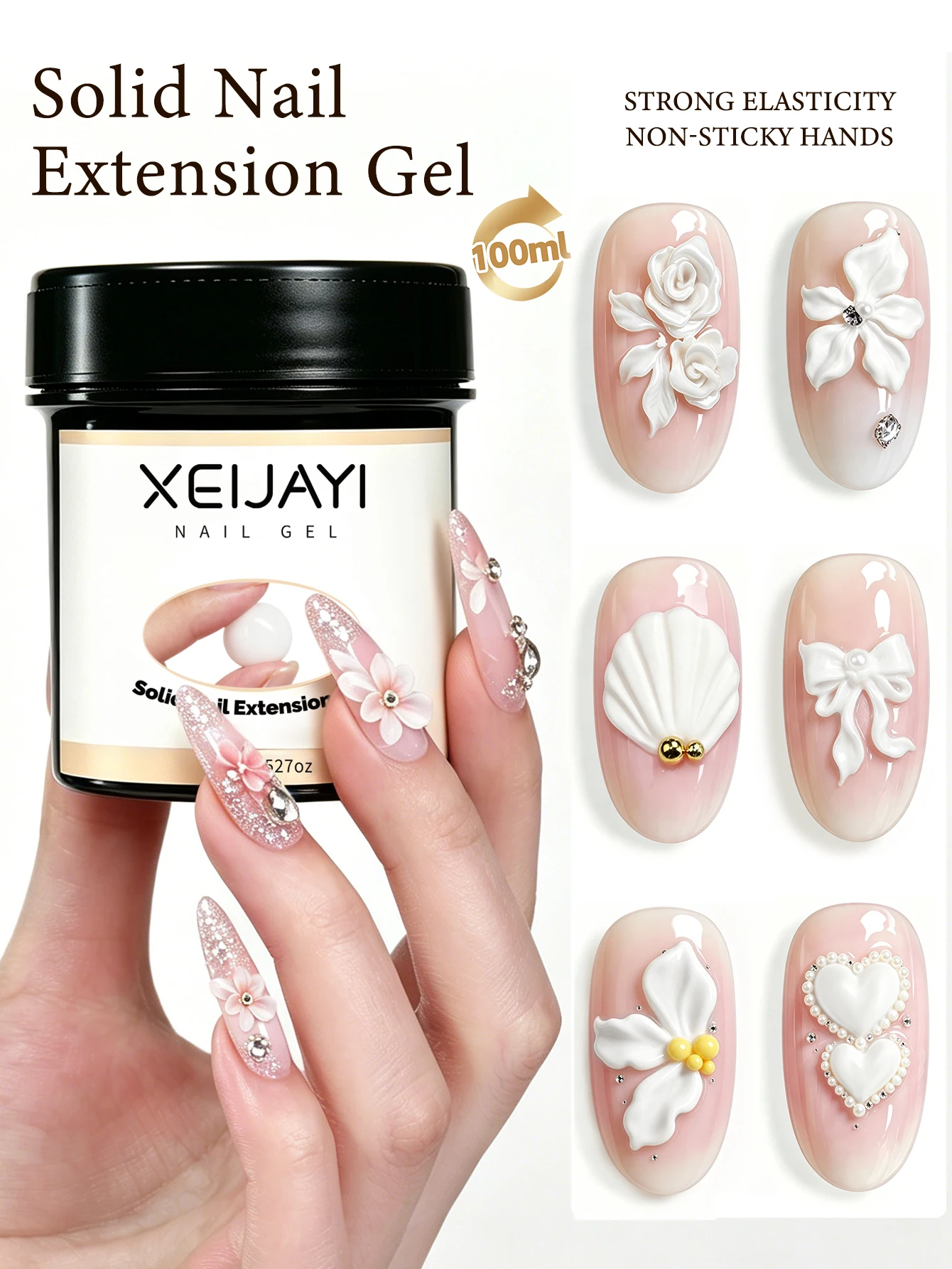1 Stück 100g Weißes Nagelverlängerungsgel, 3D-Modelliergel für Naturnagelspitzen, UV/LED-Gel mit Hochglanz-Finish, ablösbar. – Detail 1