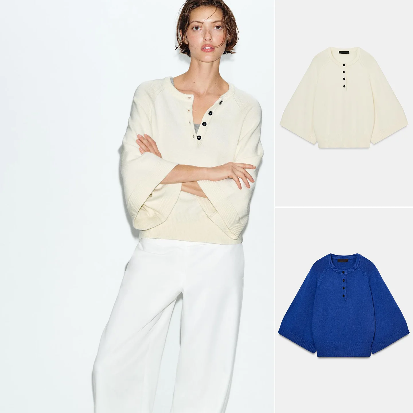 

Свободный вязаный топ с круглым вырезом, новинка весенней коллекции, женский, в стиле Lazy Sle, с широкими рукавами, вязаный плоской спицей