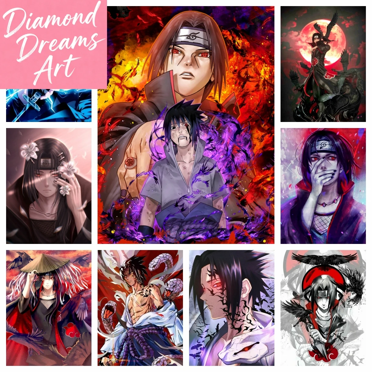 Pintura de Diamantes 5D DIY sin Marco, Uchiha Itachi, Mosaico de Dibujos Animados de Naruto, Arte de Punto de Cruz, Bordado con Pedrería, Decoración del Hogar para Niños