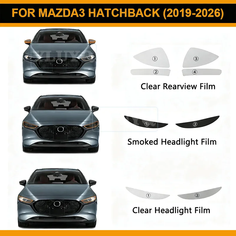 

For Mazda 3 Hatchback 2019-2026 Accessories Pre-cut Car Headlight Rearview Mirror Paint Protection Film PPF Clear Decal Sticker