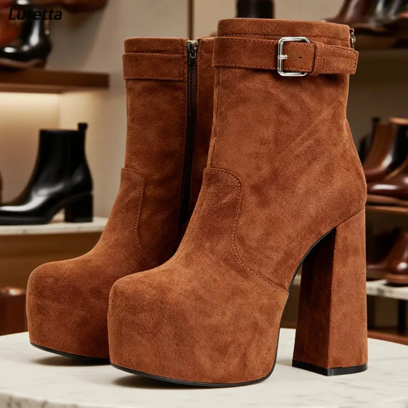 

Luretta Artisan Crafted Red Platform Boots - Suede Ankle Booties with Chunky Heel Ladies US Plus Size 5-20