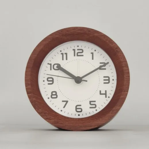 Simple wooden alarm clock student dormitory mute bedside small home desktop round clock image 3