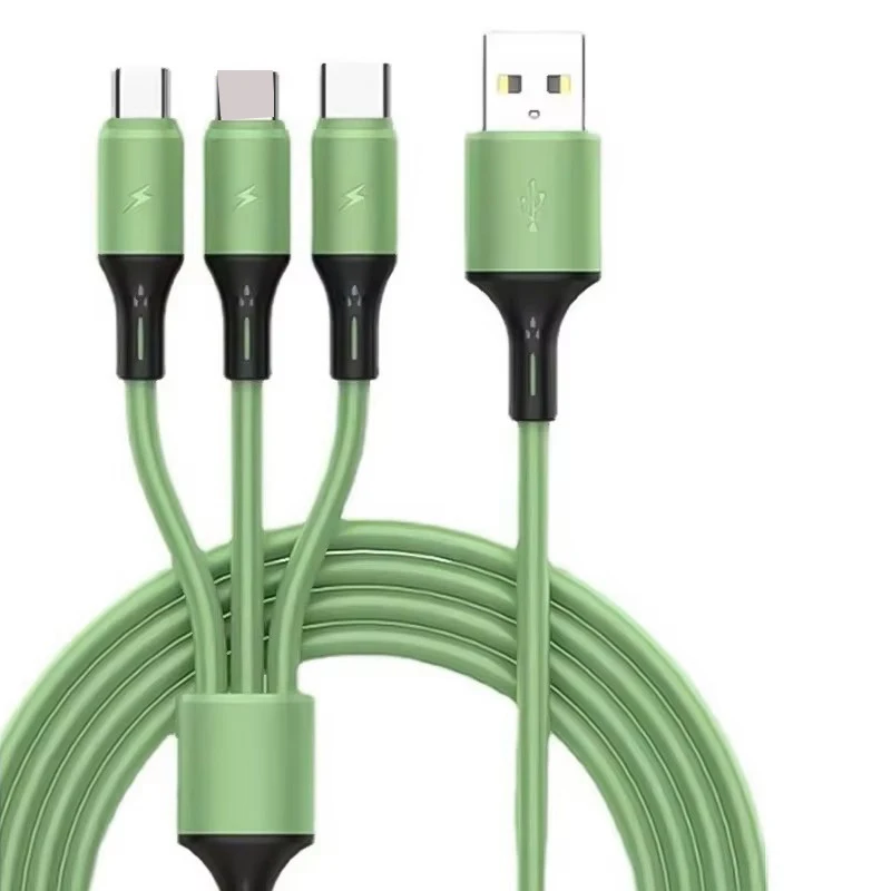 3 In 1 Silica Gel USB Cable Fast Charging Data Cord For Iphone Samsung Huawei Xiaomi Multi Port Multiple Charging Wire
