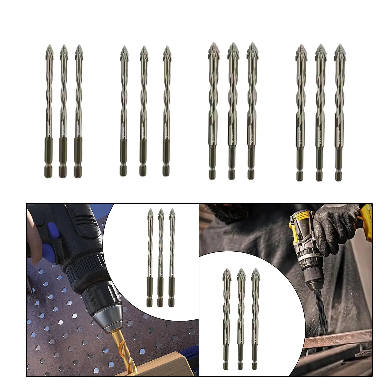 3x Four Flute Sawtooth Eccentric Drill Bits Versatile for Metal Wood Glass