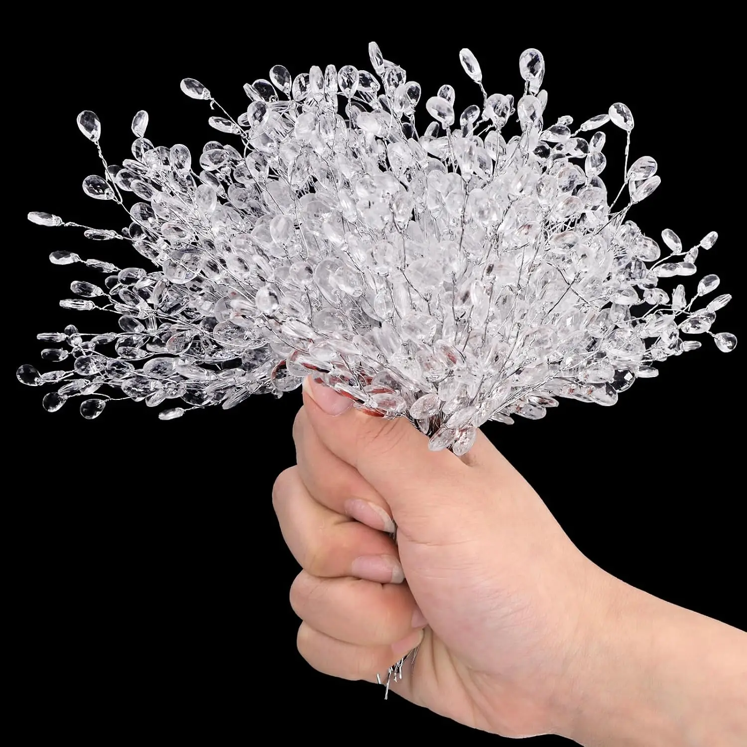 Christmas Acrylic Floral Crystal Stems Clear Bead Drops Flower Branch Picks Crafts Decorations for Xmas Tree Party DIY Gifts
