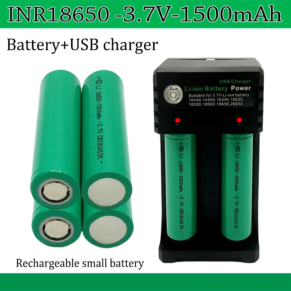 

18650 High Quality 3.7V 1500mAh Rechargeable Li-ion Battery For Our 18650 Toys, Tools, 9 LED mini flashlight etc+USB charger