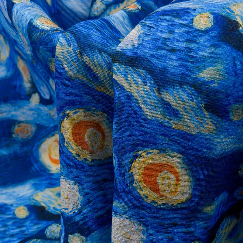 

1 ярд, чистая синяя ткань Ramie с цифровой печатью для лоскутного шитья, юбки, рубашки, сумки, ткань Cheongsam