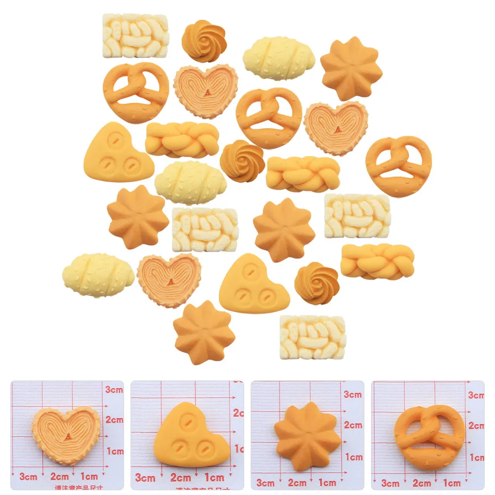 

40Pcs Miniature Bread Cookies Resin Charms DIY Phone Case Decor Headband Hair Accessory Craft Ornament Dessert Display Props