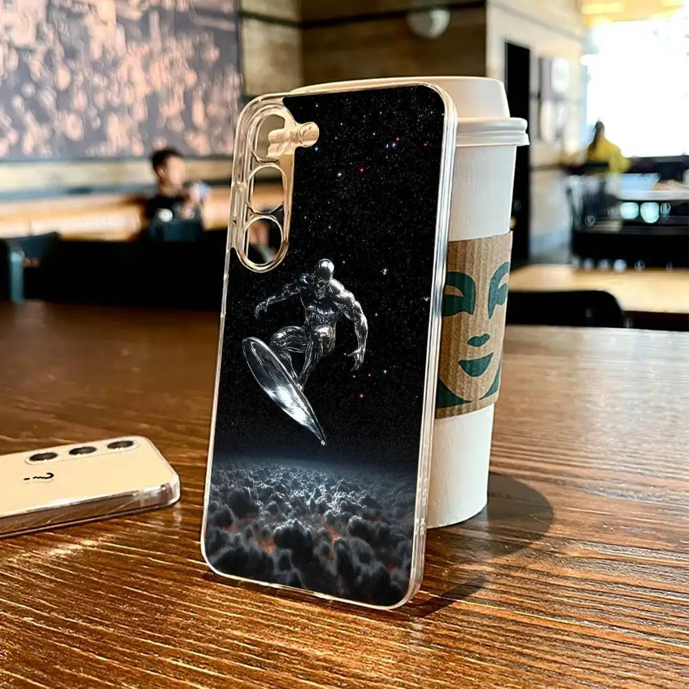 حافظة هاتف S-Silver Surfer-r لهاتف SamsungS25,24,21,22,23,30,Ultra,20,Plus,Fe,Lite,Note,10,9,5G غطاء شفاف