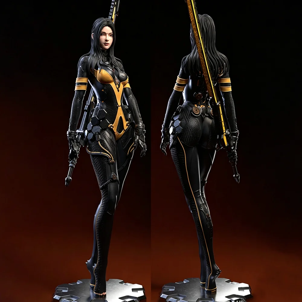 H19cm Science Fiction Female Warrior Unpainted Resin White Model Kit DIY Coloring Self-assembly Model Sculpture Miniatures