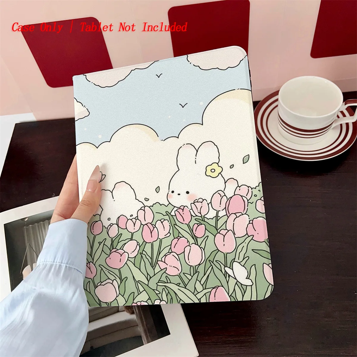 

Charming Bunnies in Blooms Design iPad Case for 9th Gen 10.2/8th Gen Shockproof Bumper Multi-Angle Stand