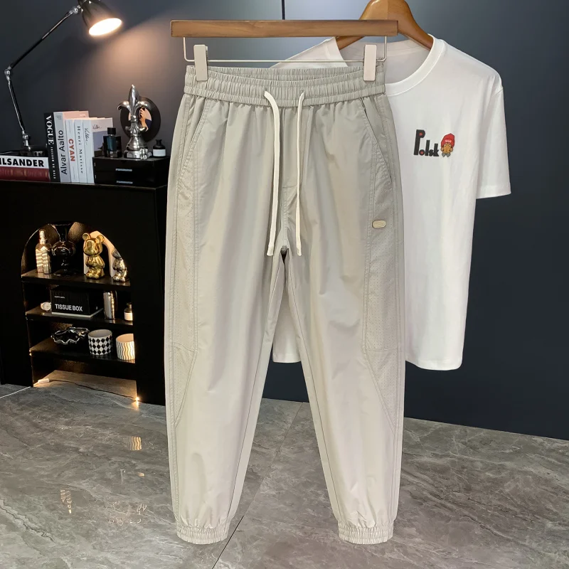 Summer thin quick drying casual pants for men, 2025 trend versatile, loose, comfortable, breathable sports ankle pants
