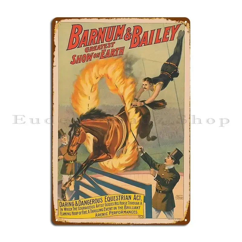Vintage Circus Poster Of A Horse Leaping Through A Flaming Hoop Metal Sign Living Room Wall Decor Party Custom Tin Sign Poster